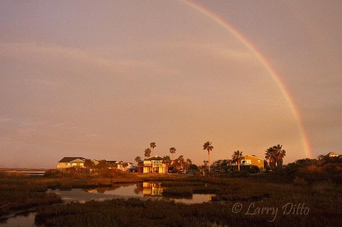 Rainbow_Larry Ditto_MG_9033 In this case, the rainbow appeared about two hours before the rains came. I ran across the parking lot at the boat launch to capture this shot at Goose Island State Park just as we were ready to launch on Wednesday morning.