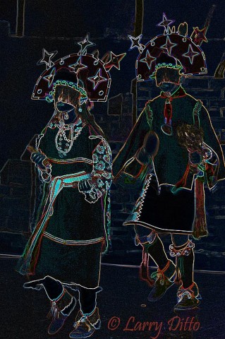 Native American Dances_Larry Ditto_70K6121 By highlighting the outlines in this image with the --- filter in Photoshop, a blurred image was salvaged and given a surreal look.