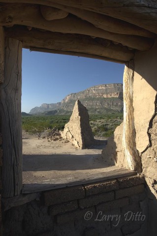 Adobe Window_Larry Ditto_HDR2 A HDR blend of three images taken through the window of an adobe house ruin near the Rio Grande in Big Bend National Park, Texas at sunrise.
