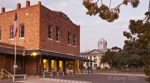 Fort Davis courthouse at sunrise.