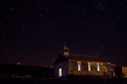 Light painting an old church in Terlingua, Texas on a clear night.