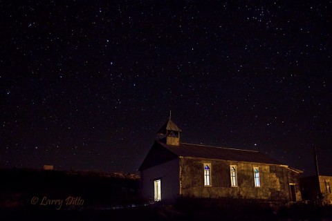 Light painting an old church in Terlingua, Texas on a clear night.