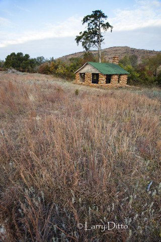 The remains of a stone house in the Wichta Mountains of Oklahoma.