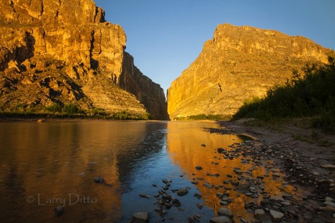 Big  Bend National Park at sunrise in Santa Elena Canyon.