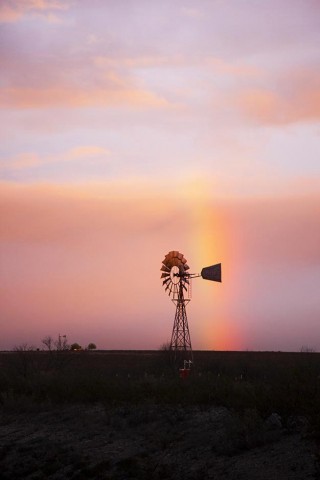 Rainbow and windmill west of Del Rio, Texas on the return from New Mexico.