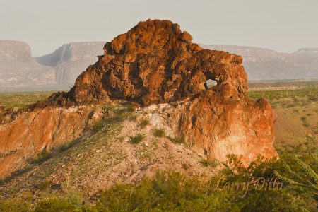 Stone arch and Santa Elena Canyon in Big Bend National Park, Texas, July