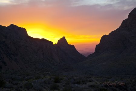 Window in Chisos Basin at sunset, Big Bend National Park