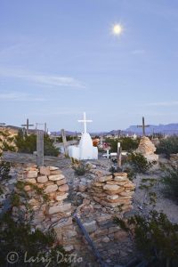 Terlingua, Texas ghost town cemetery and full moon