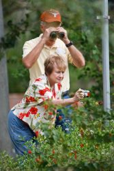 Part of a Mission Butterfly Festival tour group: Sam and Jeryl Leifeste got the most of their visit to the Old Hidalgo Pumphouse butterfly gardens. Jeryl quickly learned some of the secrets to successful butterfly photography - approach the creature slowly, don't let your shadow fall on the butterfly, and keep the camera steady. She came away with some very nice shots of Gulf Fritillary.