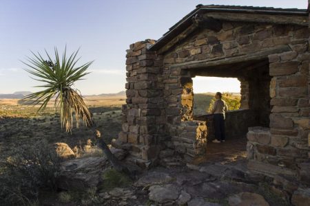 Davis Mountains State Park visitor enjoying the view from CCC overlook.