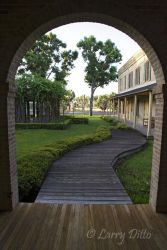 Brick arches on the buildings of historic Fort Brown in Brownsville, Texas. Fort Brown is now part of the University of Texas-Brownsville.