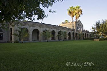 Brick arches on the Texas Southmost College administration building at historic Fort Brown in Brownsville, Texas. Fort Brown is now part of the University of Texas-Brownsville and Texas Southmost College.