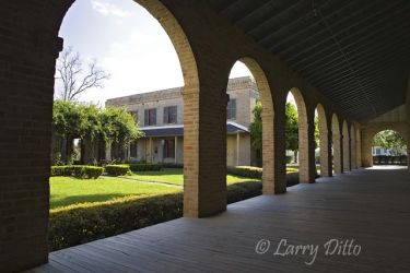 Brick arches on the buildings of historic Fort Brown in Brownsville, Texas. Fort Brown is now part of the University of Texas-Brownsville/Texas Southmost College.