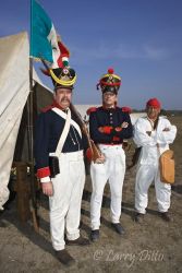What the Mexican soldiers wore (infantry, officer and courier) at the Battle of Palo Alto. Actors participating in a re-enactment of the battle at Palo Alto Battlefield National Historic Site near Brownsville, Texas.