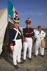 What the Mexican soldiers wore (infantry, officer and courier) at the Battle of Palo Alto. Actors participating in a re-enactment of the battle at Palo Alto Battlefield National Historic Site near Brownsville, Texas.