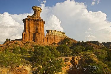 The Lighthouse and Thunderstorm Clouds at Palo Duro Canyon State Park near Canyon, Texas, autumn, sunset