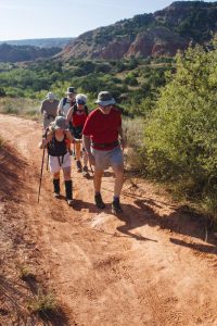 Hikers on Capitol Rock trail in Palo Duro Canyon State Park, Texas, September