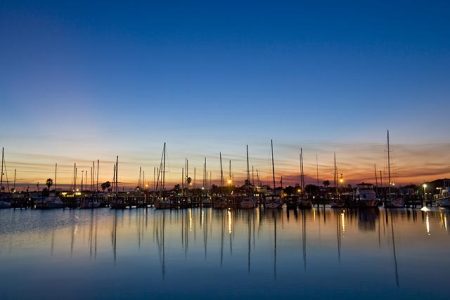 Rockport, Texas harbor at sunset, winter