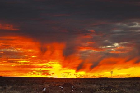 Sunset and windmill in central New Mexico