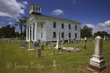 Historic Amity Church and cemetary near Englehard, North Carolina, being prepared for a fresh coat of paint