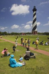 Cape Hatteras Lighthouse, visitors enjoying a visit to this National Historic Site at Cape Hatteras, North Carolina