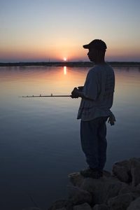 Fishing at sunset