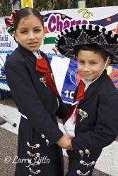 Sister and brother, Michaela and Matthew Francis dressed in Charro costumes for the Charro Days Festival costume competition in Brownsville, Texas