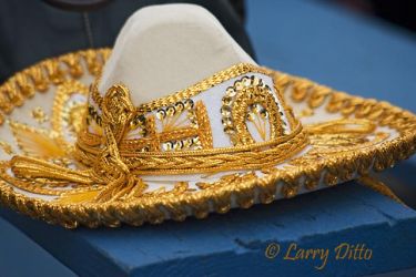 A Charro's sombrero (dress hat of the Mexican cowboy) for festive occasions may be worn at celebrations like Charro Days in Brownsville, Texas. The sombreros are decorated with ornate stitching usually added by proud mothers and wives to enhance the festive appearance of a husband or son.