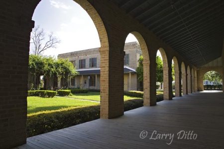 Brick arches on the buildings of historic Fort Brown in Brownsville, Texas. Fort Brown is now part of the University of Texas-Brownsville/Texas Southmost College.