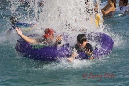 Tubers enjoy a leisurely ride on the Rio Aventura at Schlitterbaun Beach Waterpark on South Padre Island. Along they way, there are thrills like water shoots, white water rapids and gentle drops. Much of the rio is lined with banana trees and colorful beaches, shaded palapas and refreshement stands.