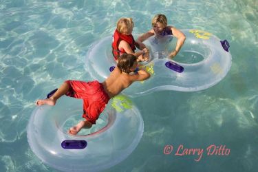Tubers enjoy a leisurely ride on the Rio Aventura at Schlitterbaun Beach Waterpark on South Padre Island. Along they way, there are thrills like water shoots, white water rapids and gentle drops. Much of the rio is lined with banana trees and colorful beaches, shaded palapas and refreshement stands.