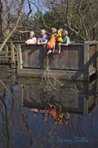 Family birding on Texas coast, winter (l-r) Lorraine Schwendner, Mark Schwendner, Emily Smith, Paul Smith, Kristen Smith